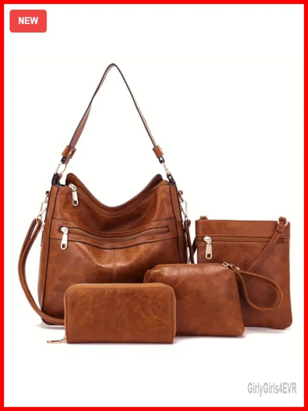 4-Piece Set Including Hobo Crossbody Bag, Tote, Wallet, and Coin Purse in Faux